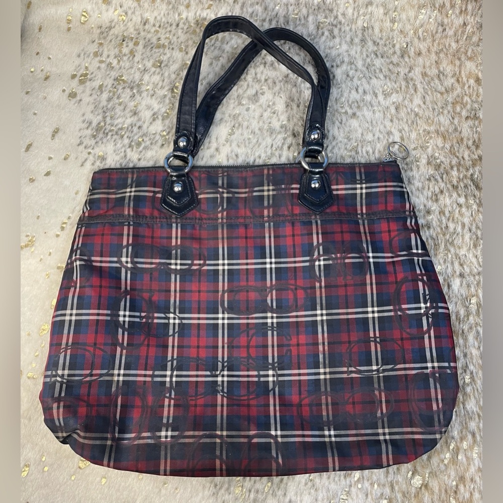 Coach Poppy Tartan Red Signature Sateen Plaid Purse - Picture 2 of 16